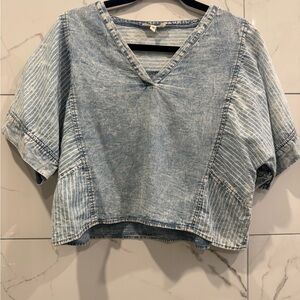 Promesa Light Blue Washed V-Neck Cropped Denim Top